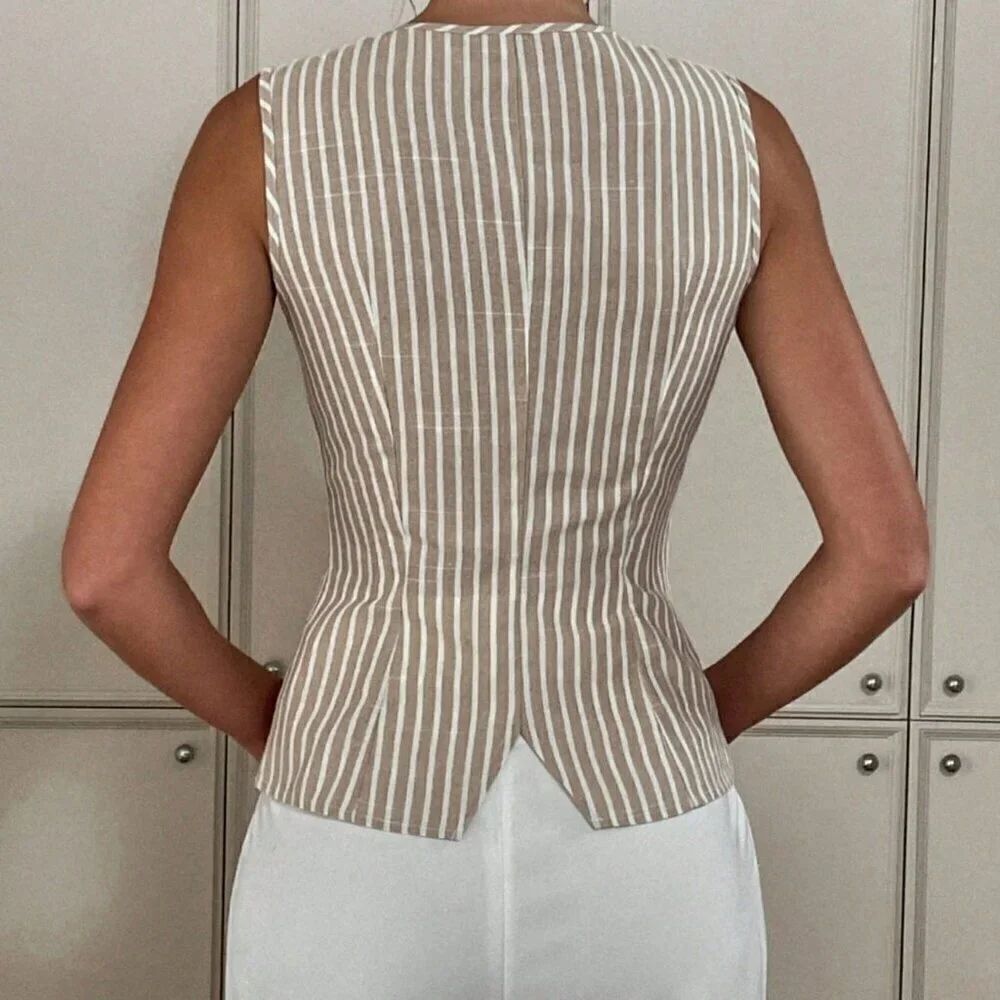 Multicolor Casual Women's Striped Front Button Tank Top